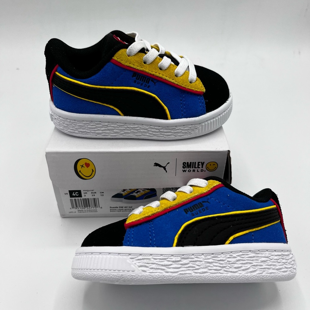 Puma Clyde suede 
Size 4c Toddler 
Brand New 
Black/multicolor 
Original Box